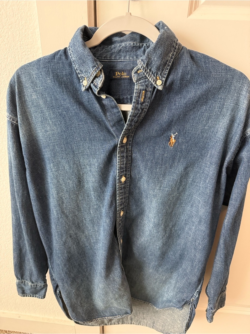 Ralph Lauren Women’s S Blue Denim Button-Down Shirt with Embroidered Pony